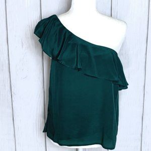Anthropologie Kelly Green Off Shoulder Silk Blouse